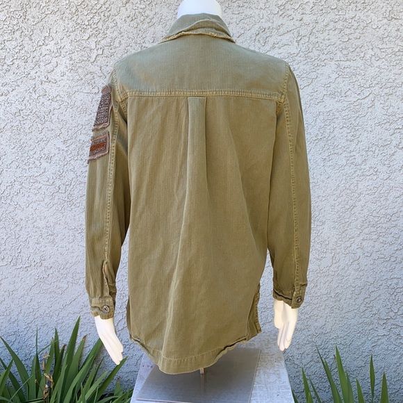 Free People embellished beaded eagle green utility military army jacket coat - Picture 7 of 15